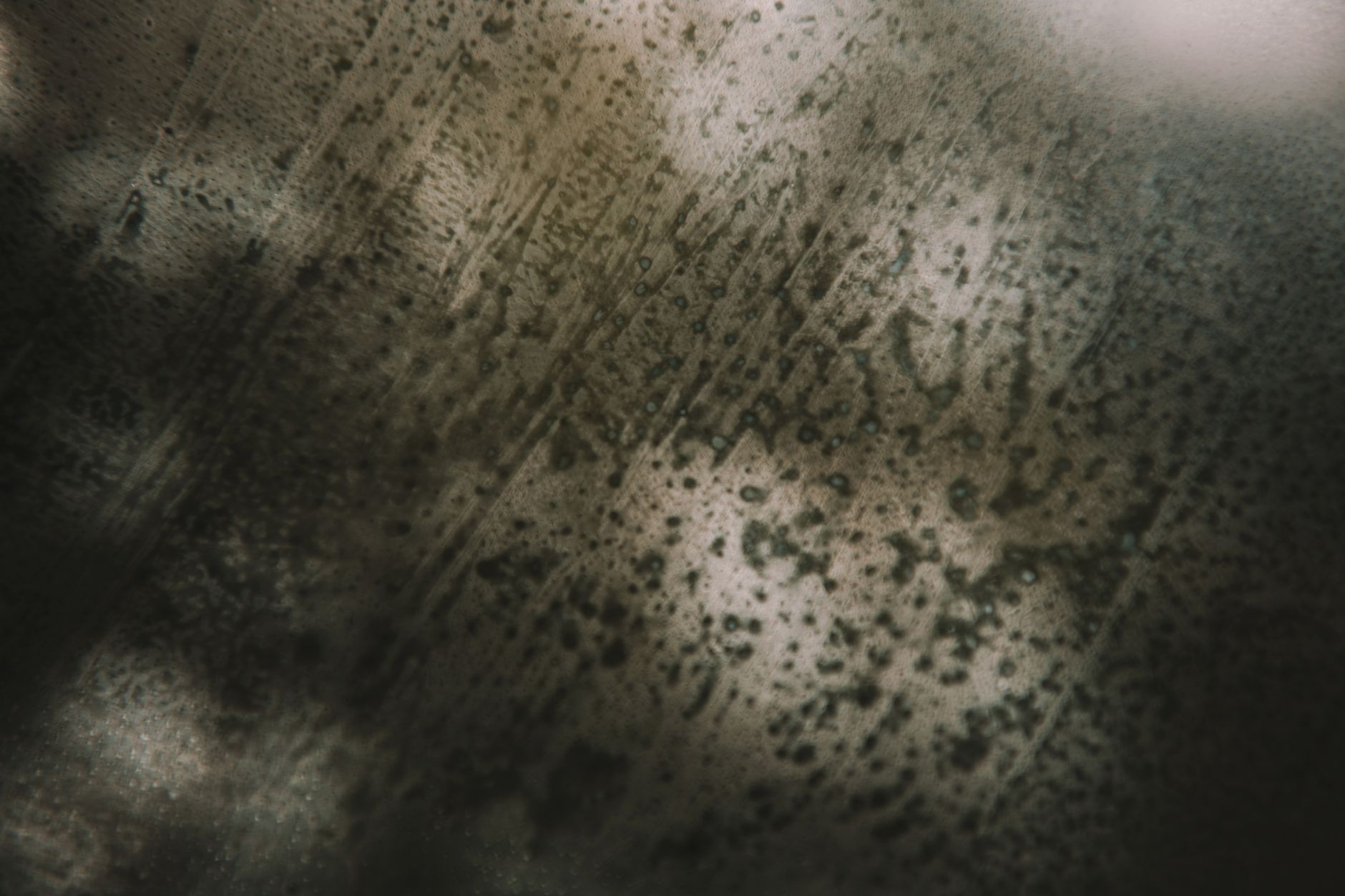 Close-up of water damage staining on interior ceiling showing diagnostic markers